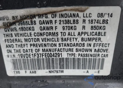 2015 Acura Ilx 2.0L z USA, uszkodzony, nr VIN 19VDE1F37FE004291